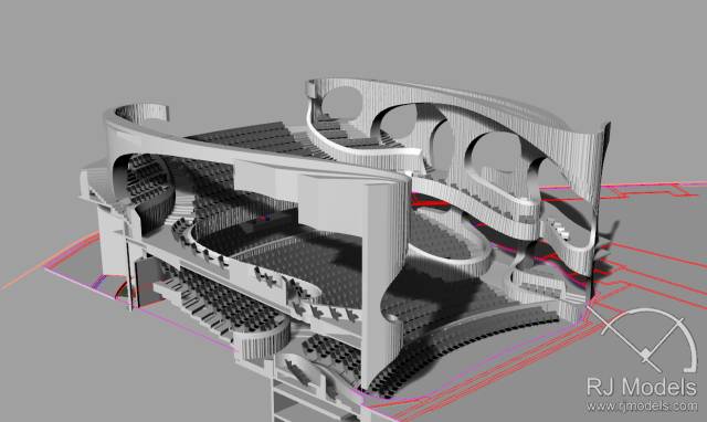 戲曲中心建筑模型的大小為1230mm X 830mm X 590mm ，歷時1個月制成。戲曲中心的外觀別樹一格，糅合了傳統(tǒng)與現(xiàn)代元素，整體屬于流線型設(shè)計，外觀如同舞臺簾幕一般。從建筑模型的設(shè)計中觀看，▲戲曲中心的結(jié)構(gòu)為流線外型和內(nèi)部空間， 呈現(xiàn)出「氣」的概念。。